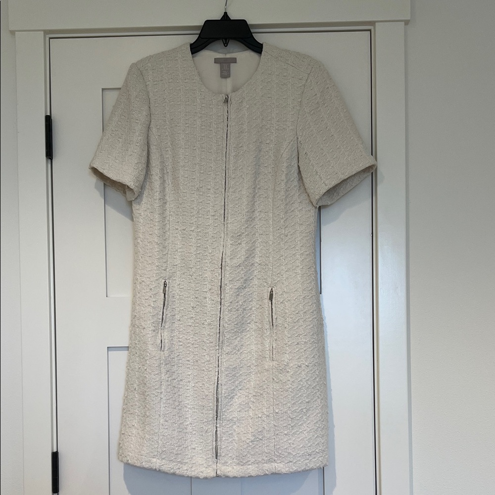 H&M Cream Textured Short Sleeve Dress